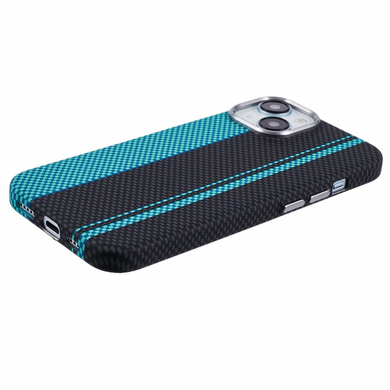 Чохол для iPhone 13, Carbon Fiber MagSafe, чорний / синій