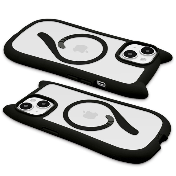 Чехол для iPhone 13 / iPhone 14, для MagSafe, Cute Cat, чёрный + стекло для экрана