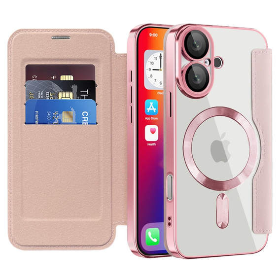 Откидной чехол для iPhone 16, RFID Wallet MagSafe CamShield, розовый