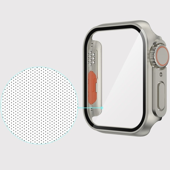 2в1 чехол и защитное стекло для часов Apple Watch 7/8 45MM, Silver/Orange