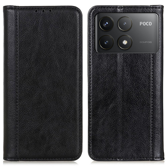 Флип-кейс для Xiaomi Poco F6 Pro, Split Leather, чёрный
