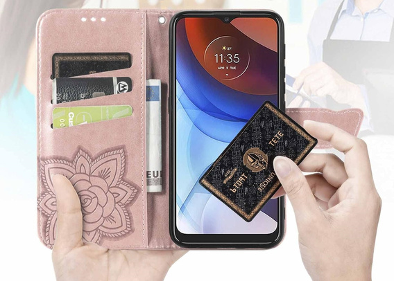 Откидной чехол для Oppo Reno 13 Pro, Butterfly, розовый rose gold