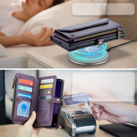 Чехол CASEME для Samsung Galaxy S24 FE, RFID Leather Wallet, с плечевым ремнем, фиолетовый