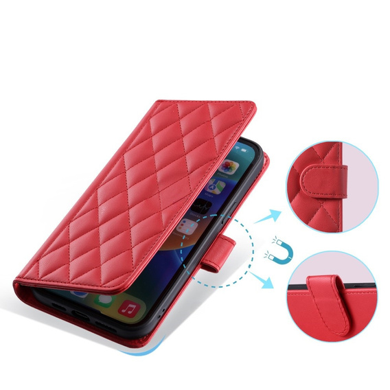 чехол-крышка для Xiaomi Redmi Note 13 Pro 4G / Xiaomi Redmi Note 14S / Xiaomi Poco M6 Pro 4G, Rhombus Crossbody Leather, красный