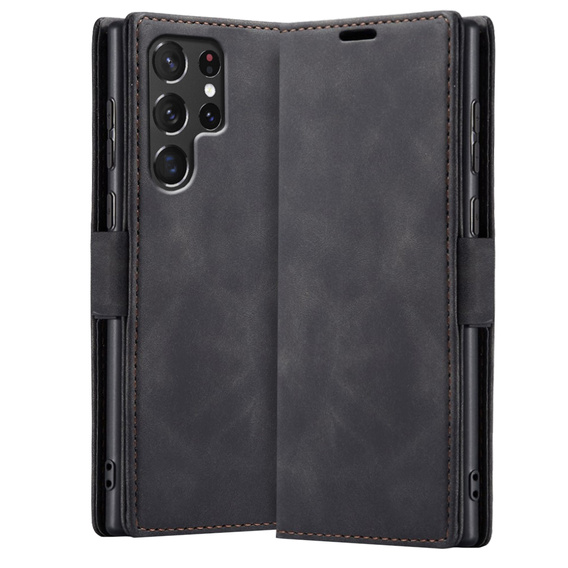 Чехол для Samsung Galaxy S23 Ultra, ERBORD Vintage, бумажник с клапаном, чёрный