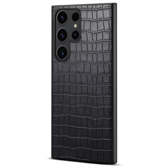 Чехол для Samsung Galaxy S24 Ultra, крокодил, кожа чёрный