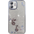 Чехол для iPhone 12, Glitter Flower, синий