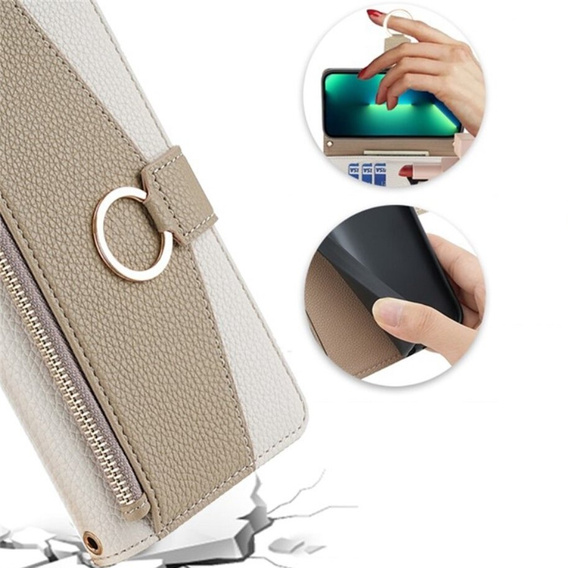 Чохол-книжка для iPhone 13, Wallet Zipper Pocket, з дзеркалом, білий