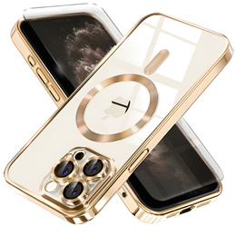 Чехол для iPhone 11 Pro Max, Electro MagSafe, золотой + стекло для экрана