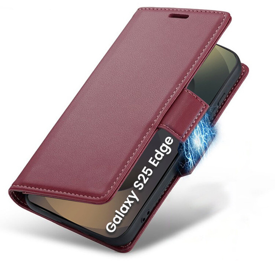 Чохол для Samsung Galaxy S25 Edge, ERBORD Glossy Litchi, гаманець з клапаном, червоний
