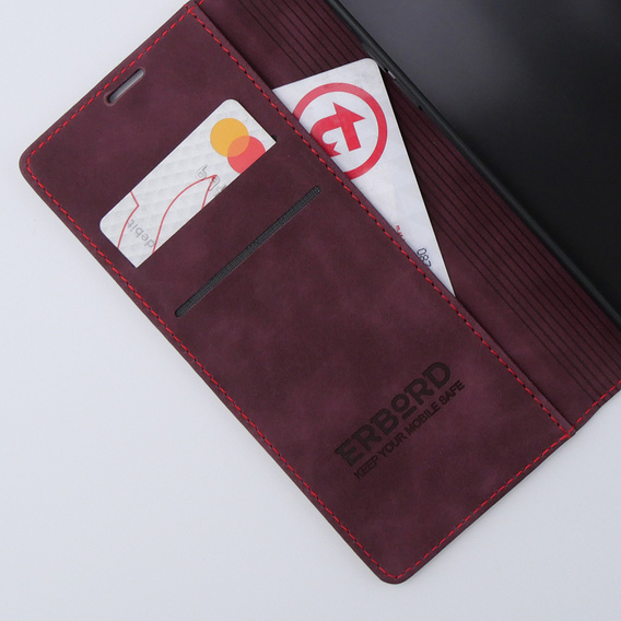 Чехол для iPhone 15 Pro Max, ERBORD Vintage, бумажник с клапаном, красный