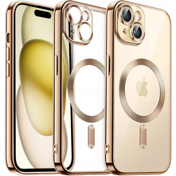 Чохол для iPhone 15, Electro MagSafe, золотий + Скло на екран