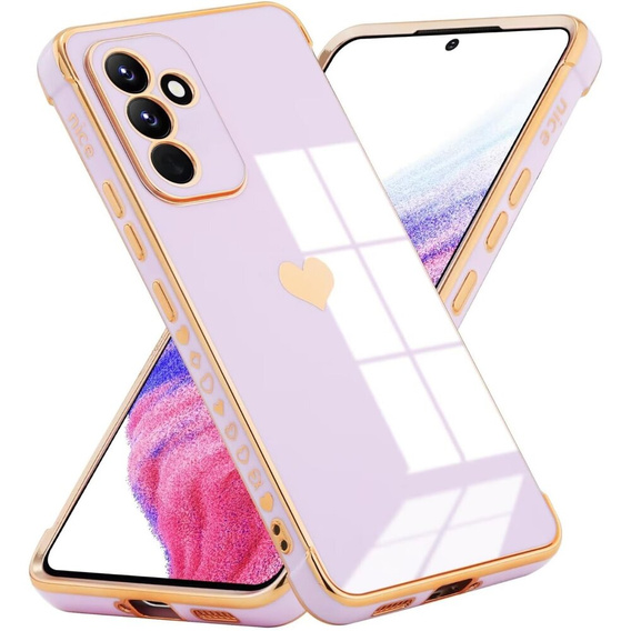 Чехол для Samsung Galaxy A25 5G, Electro heart, фиолетовый + полное клеевое керамическое стекло
