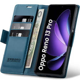 Чохол для Oppo Reno 13 Pro, ERBORD Glossy Litchi, гаманець з клапаном, м'яти