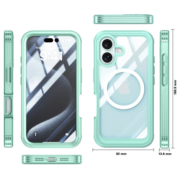 Чохол для iPhone 16, Shockproof, зі склом, для MagSafe, зелений