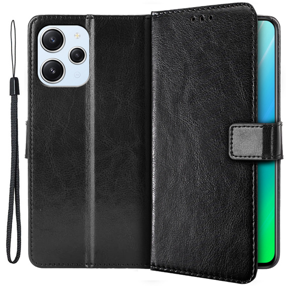 Футляр з клапаном для Xiaomi Redmi 12, Crazy Horse Wallet, чорний