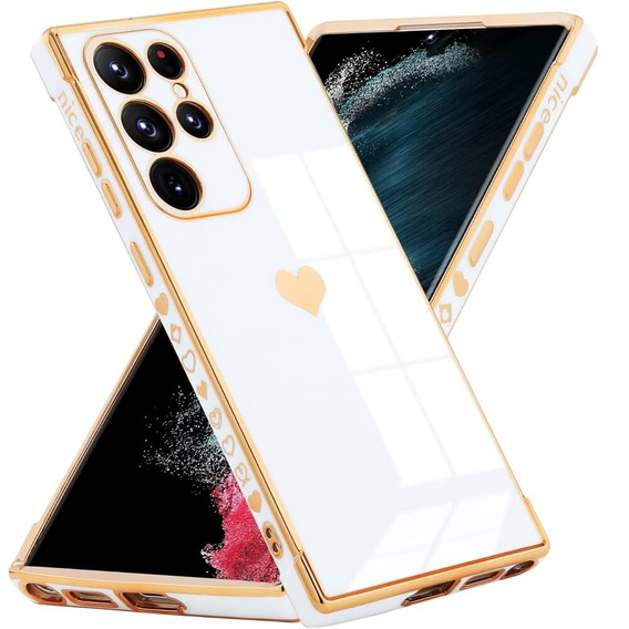 Чехол для Samsung Galaxy S23 Ultra, Electro heart, белый + полное клеевое керамическое стекло