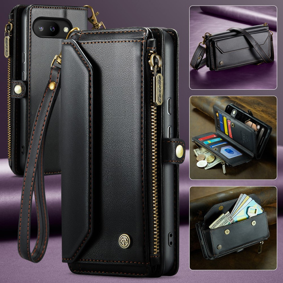 Чехол CASEME для Samsung Galaxy A56 5G, RFID Leather Wallet, с плечевым ремнем, зелёный
