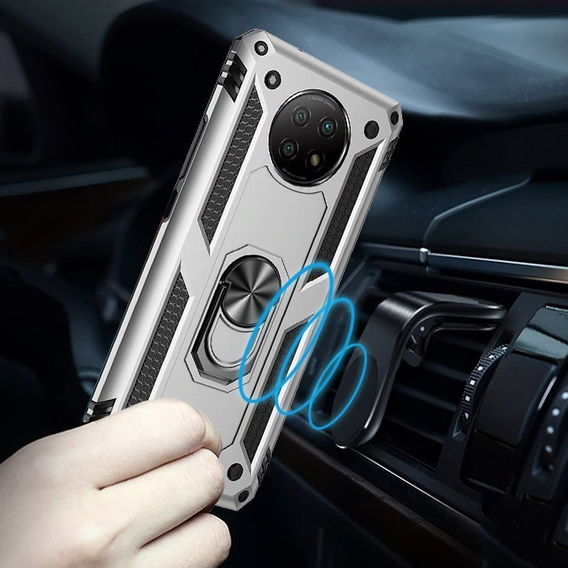 Бронированный Чехол до Xiaomi Redmi Note 9T 5G, Nox Case Ring, серебряный