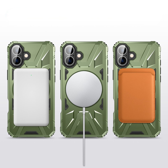 Чехол для iPhone 16 Plus, бронированный с подставкой и ручкой-планшетом, зелёный