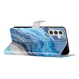 Откидной чехол для Samsung Galaxy A25 5G, Wallet Marble, синий + 9H стекло  