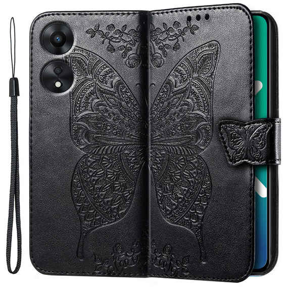 Чохол-книжка для Oppo A78 5G, Butterfly, чорний