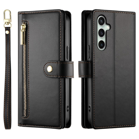 Откидной чехол для Samsung Galaxy S24 FE, Wallet Zipper Pocket, чёрный