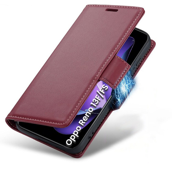 Чохол для Oppo Reno 13F / Oppo Reno 13FS, ERBORD Glossy Litchi, гаманець з клапаном, червоний