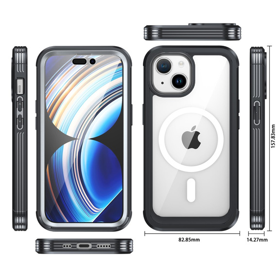 Чехол для iPhone 15, бронированный Full Protect 360° для MagSafe, стекло экрана, чёрный