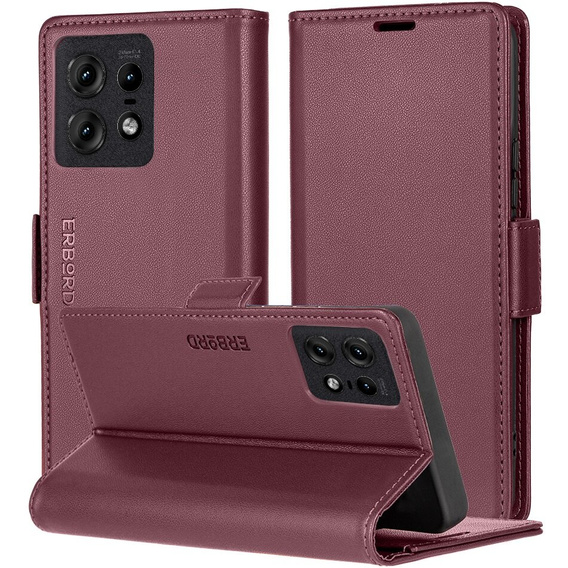 Чохол для Motorola Edge 50 Pro, ERBORD Glossy Litchi, гаманець з клапаном, червоний