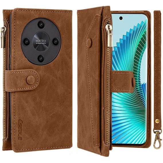 Откидной чехол для Honor Magic 6 Lite 5G, Wallet Zipper Pocket, коричневый