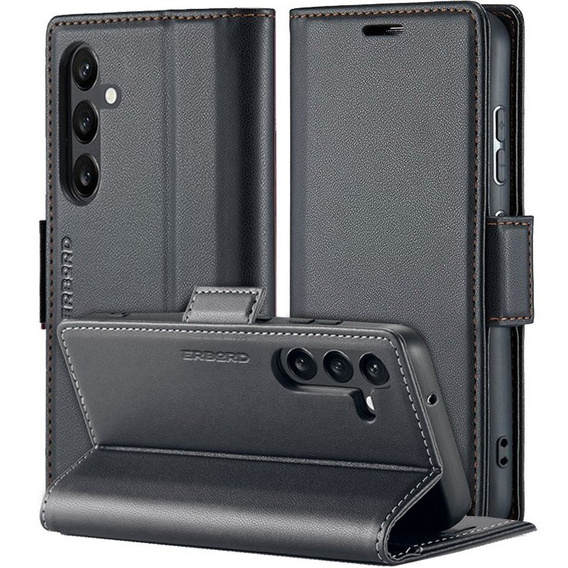 Чехол для Samsung Galaxy S23 FE, ERBORD Glossy Litchi, кошелек с клапаном, чёрный