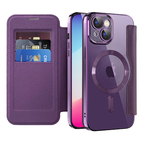 Чохол-книжка для iPhone 15, RFID Wallet MagSafe CamShield, фіолетовий