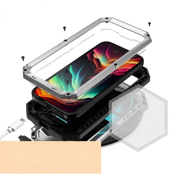 Чохол для iPhone 15 Pro Max, R-JUST CamShield Slide, броньований, сріблястий / чорний