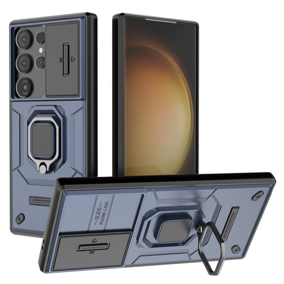 Чехол для Samsung Galaxy S24 Ultra, KickStand Camera Lens, синий