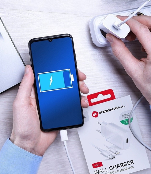 Зарядное устройство  Forcell 20W PD/QC4.0 + Кабель Type-C - Lightning, White