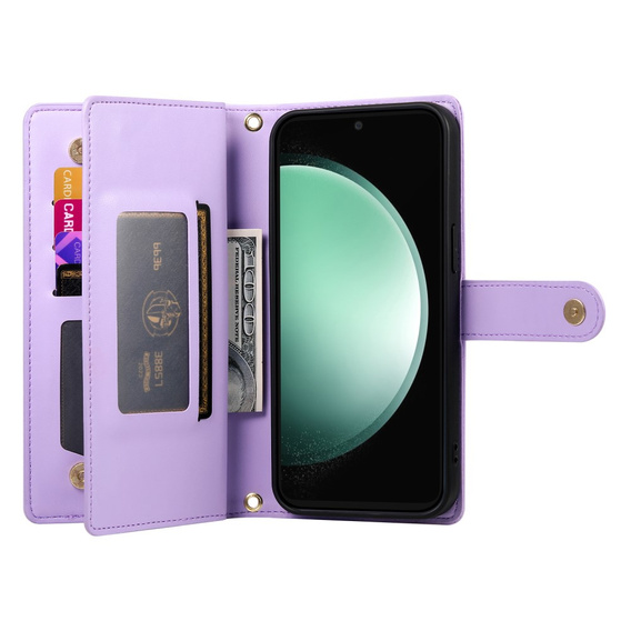 Откидной чехол для Samsung Galaxy S24 FE, Wallet Zipper Pocket, фиолетовый