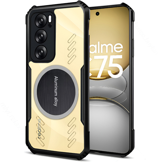 Чохол для Realme 14X / Realme C75, з магнітною пластиною, прозорий / чорний
