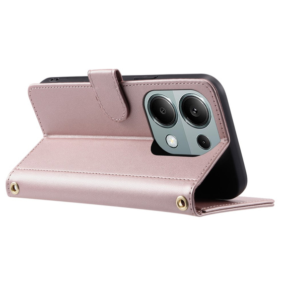 чехол-крышка для Xiaomi Redmi Note 13 Pro 4G / Xiaomi Redmi Note 14S / Xiaomi Poco M6 Pro 4G, Rhombus Crossbody Leather, розовый rose gold