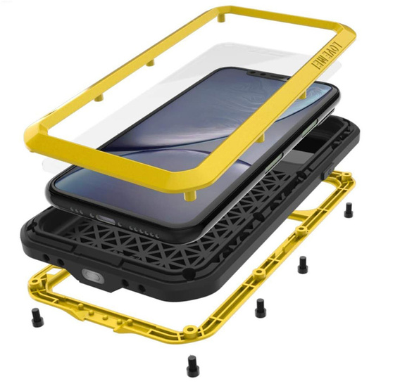 Чoхол Love Mei до iPhone 11, armored with glass, жовтий / чорний