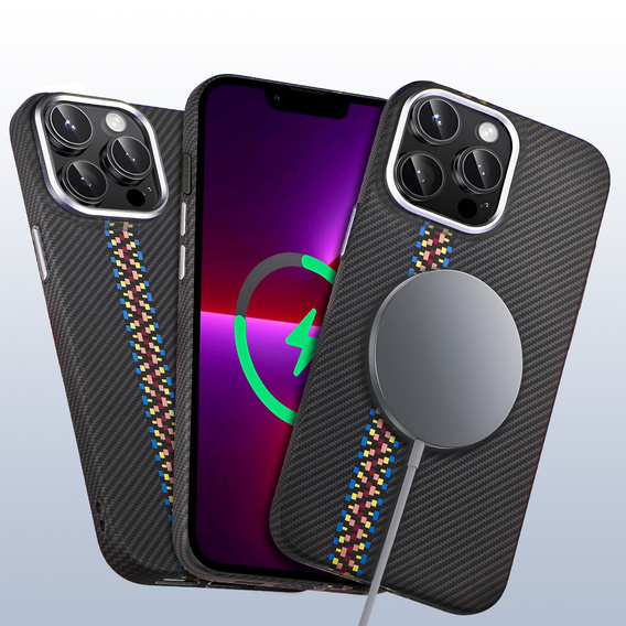 Чехол для iPhone 13 Pro Max, Carbon Fiber MagSafe, чёрный
