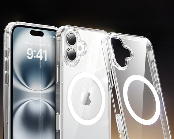 Чохол ERBORD з MagSafe для iPhone 16, з активною кнопкою, прозорий + Скло на екран