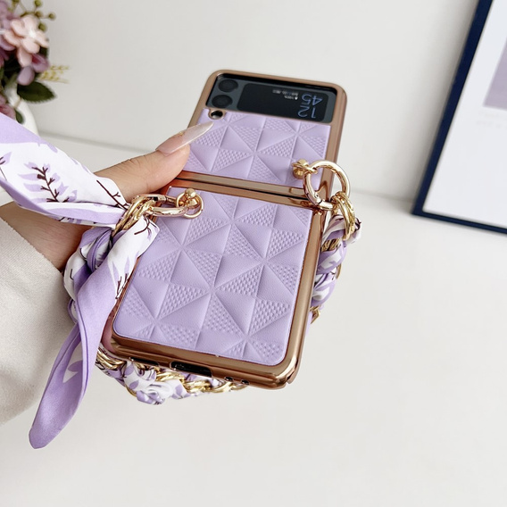 Чохол для Samsung Galaxy Z Flip4 5G, Grid Leather, фіолетовий