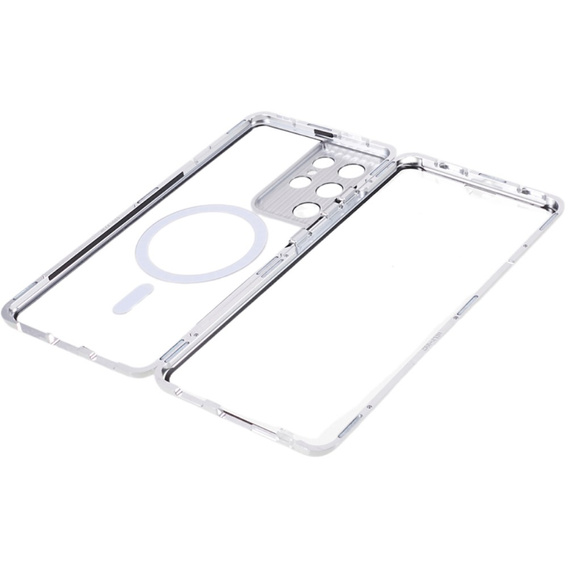 Магнітний чохол Dual Glass MagSafe для Samsung Galaxy S21 Ultra, сріблястий