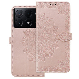 Откидной чехол для Xiaomi Poco X6 Pro 5G, Mandala, розовый rose gold