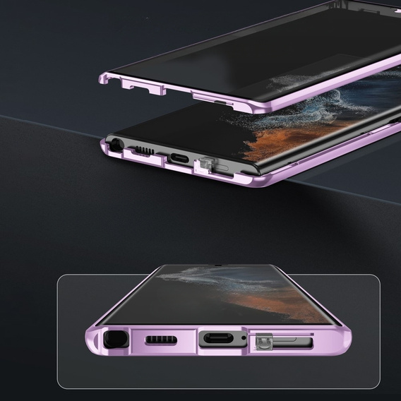 Магнитный чехол с двойным стеклом MagSafe для Samsung Galaxy S23 Ultra, фиолетовый