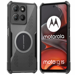 Чохол для Motorola Moto G15 / Motorola Moto G15 Power, з магнітною пластиною, прозорий / чорний