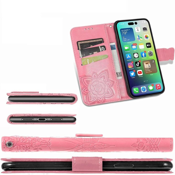 Чохол-книжка для Infinix Note 40 Pro, Butterfly, рожевий rose gold