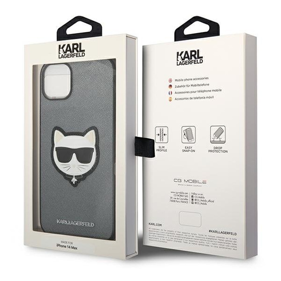 Чехол Karl Lagerfeld до iPhone 14 Plus, Saffiano Choupette Head Patch, серебряный