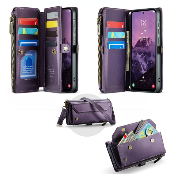 Чехол CASEME для Samsung Galaxy A56 5G, RFID Leather Wallet, с плечевым ремнем, фиолетовый